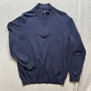 L.L.Bean VTG Cotton-Cashmere 1/4 Zip Mock Neck Knit Sweater Navy L Heritage Soft